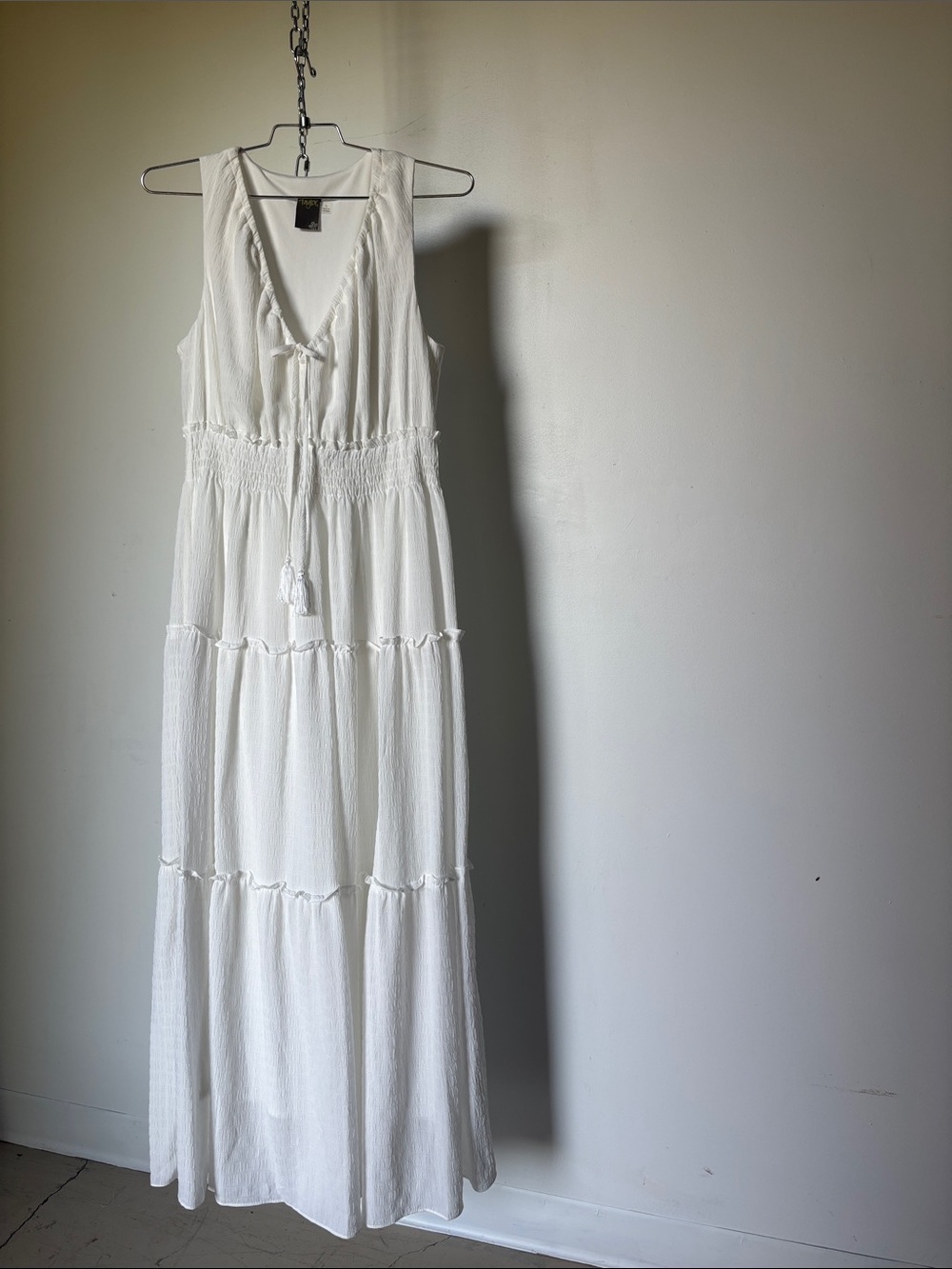 Taylor White Tiered Maxi Dress With Tassel Tie